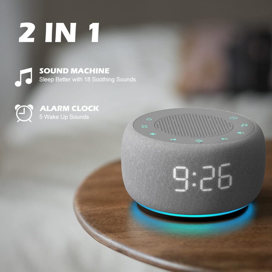 Sound Machine & Alarm Clock 2-in-1, 18 Soothing Sound, 7 Night Light, Sleep Timer, Precise 30- Volume Control White Noise Machine