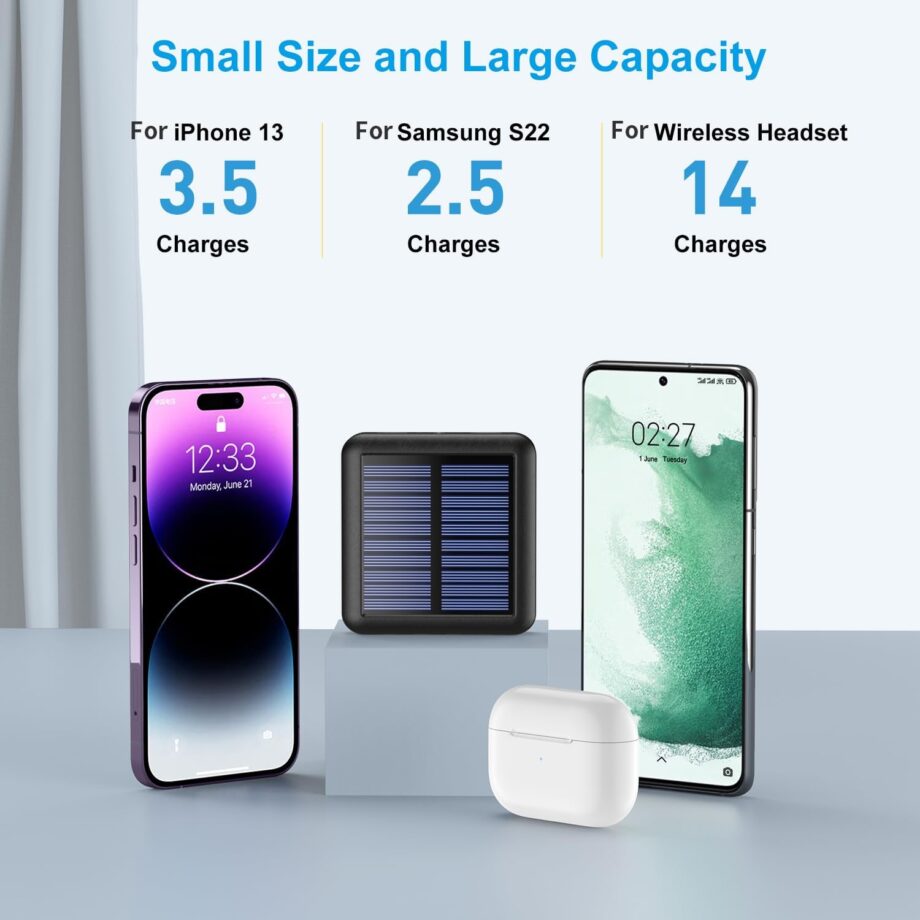 Solar Power Bank 12000mAh,ll Solar Charger Built in 4 Cables,USB C Input/Output,Dual Flashlight External Battery Portable Charger Power Bank for iPhone,Tablet,Samsung