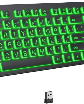 Large Print Backlit Wireless Keyboard, 2.4G Silent Wireless Light Up Keyboard, Full Size Computer Keyboards with 7 Colored Backlits, Rechargeable Keyboards for Windows, PC, Laptop