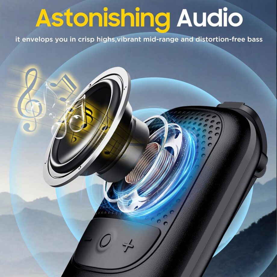Bluetooth Speaker, Clip-On Portable Speaker with Built-in Mics for Hands-Free Music and Calls, Up to 10 Hours Battery Life,Mini Outdoor Waterproof Speaker for Working,Running-Black