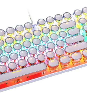 Typewriter Style Mechanical Gaming Keyboard LED Backlit Wired with Blue Switch Retro Round Keycap 104 Keys Keyboard (White 104 Keys LED)