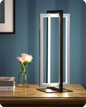 Modern LED Table Lamp, 750LM Stepless Dimmable Bedside Lamp, 3 Color Temperature, Switch Control Nightstand Lamp for Living Room Bedroom, Dual-Frame Rectangle, Angle Adjustable