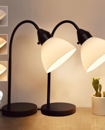 2 Pack LED Desk Lamp for Home Office, 3 Levels Dimmable Reading Light Flexible Gooseneck Table Lamp for Bedside Office, Rotary Switch Control, Bulb Included
