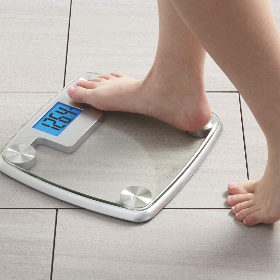 Digital Bathroom Scale, Scales for Body Weight, Auto Recognition, Measures Weight up to 440 lbs, Batteries Included, Silver