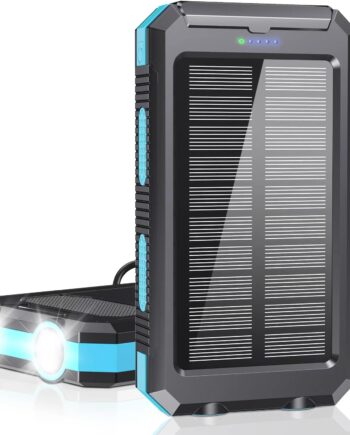 Solar Charger Power Bank - 36800mAh Type-C 5V3.1A Fast Charging Power Bank. Equipped with a Powerful Flashlight, Compass, IP65 Outdoor Waterproof Portable Power Bank (Blue)