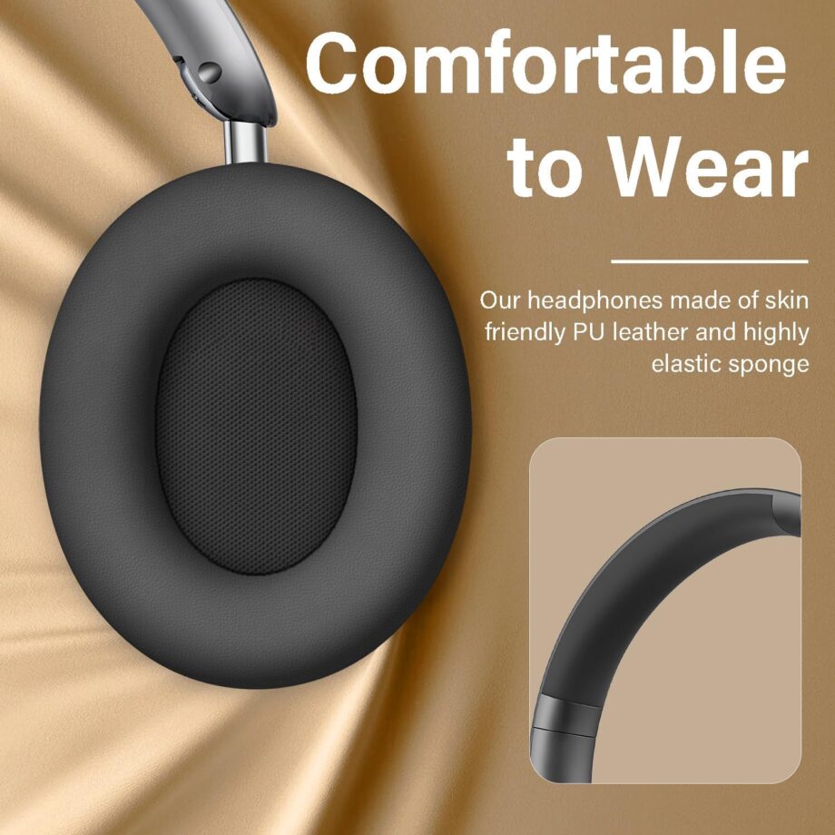 Bluetooth Headphones Wireless Over Ear with Microphone 48 Hours Playtime, High Sound Quality Foldable Soft Earpads Earphones for Travel - Space Grey