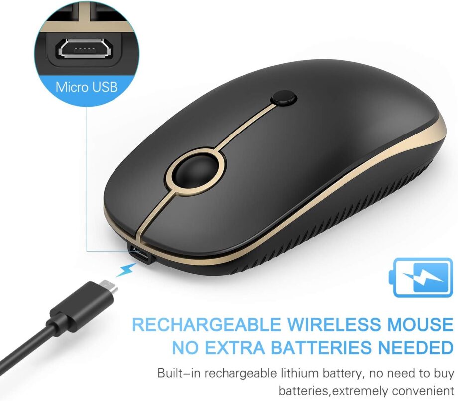 Wireless Mouse USB C Rechargeable Portable Quiet Mouse USB and Type C Receiver Dual Mode Laptop Mouse for PC, Laptop, MacBook, Tablet-Black Gold