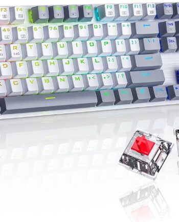 Wireless Mechanical Keyboard, Triple Mode 2.4G/USB-C/Bluetooth Gaming Keyboard, 104 Keys Programmable, Customize RGB Backlit, Red Switch, Bicolor PBT Keycaps, Rechargeable Wired Keyboard for Laptop PC