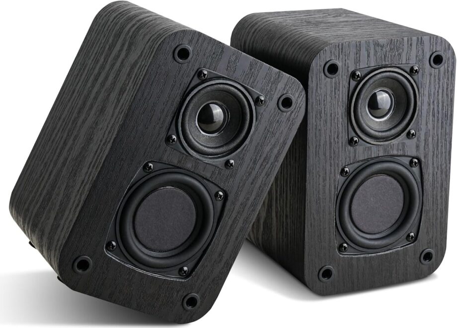 Passive Bookshelf Speakers for Home Theater Surround Sound, Home Desktop Stereo Speakers with Crisper Sound and Classic Wood Grn for Record Player/Computer/TV, Wall Mountable, One Pr.