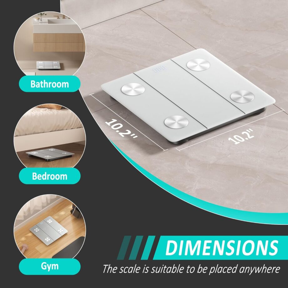 Smart Scale for Body Weight, Digital Bathroom Scale with LED Display, 12 Body Composition Metrics, Body Fat BMI Health Monitor, Bluetooth Sync with Apps, 400lb Capacity, Tempered Glass