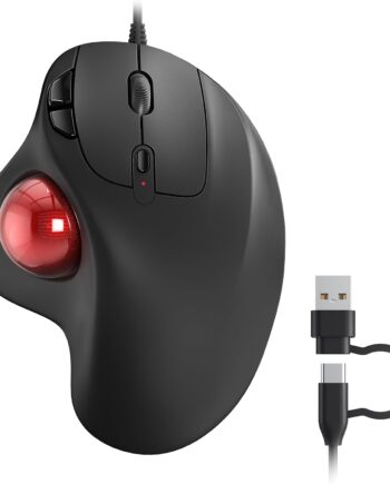 M509 Trackball Mouse Wired, Ergonomic Design, Easy Thumb Control, Precise & Smooth Tracking, 2-in-1 Interface (Type A &Type C), Compatible for PC, Laptop, Mac, Windows(Red).
