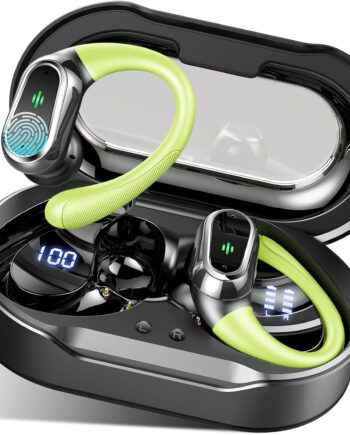 Wireless Ear, 2025 Bluetooth 5.4 Headphones Sport, Bluetooth Ear with  Noise Canceling Mic, 50H Stereo Wireless Headphones  Waterproof with Earhooks, Dual  Display for Workout/Running