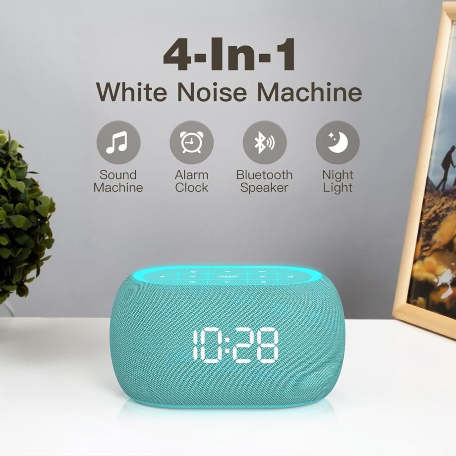 White Noise Sound Machine Alarm Clock with HiFi Bluetooth Speaker, 21 Soothing Sounds/7 Night Lights/8 Alarm Sounds/30- Volume/0-100% Dimmer, Noise Maker for Boys Teens Kids Sleep, Bedroom