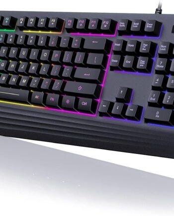 Gaming Keyboard, 7-Color Rainbow LED Backlit, 104 Keys Quiet Light Up Keyboard, Wrist Rest, Whisper Silent, Anti-ghosting Multimedia Keys, Waterproof USB Wired Keyboard for PC Mac Xbox