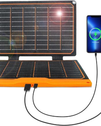 20W Portable Solar Panel, High-Efficiency Monocrystalline PV Module Power Charger with Dual USB Ports for Phones, Tablets, Power Bank, Camera and Other Off-Grid Applications