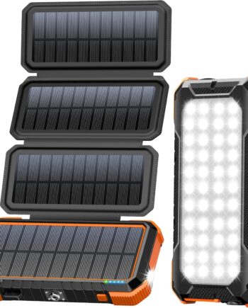Solar Charger Power Bank, PD 18W Fast Charging 20000mAh Battery Pack with 4 Foldable Panels, Portable Solar Powered USB C Charger with Camping Flashlight Compass Carabiner for Cell Phone