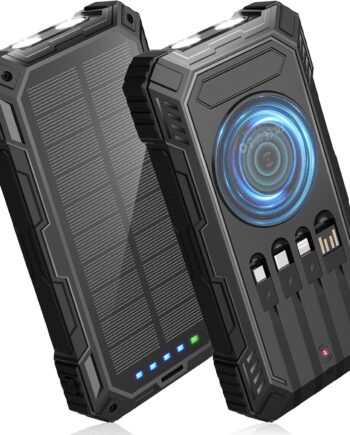 Solar Charger 49800mAh Power Bank - Wireless Portable Phone Charger with 4 Built-in Cable,22.5W Fast Charging Battery Pack USB C in/Output for All Cell Phone iPhone,Galaxy,Android,Etc(Black)