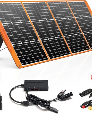 200 Watt Portable Solar Panel for Power Station Generator, 18V IP65 Waterproof 4 Kickstands Foldable Solar Panel, Solar Charger with MC4 Cable and USB Outputs for Outdoor Trip RV Camping Off Grid