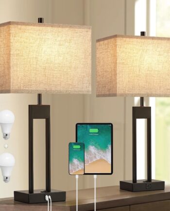 25.5’’ Nightstand Table Lamps for Bedrooms Set of 2, Bedside Lamp with USB C+A, 3 Colors Changeable Living Room Lamps for End Tables, Modern Night Stand Lamps for Bed Side Guest Room Office Reading