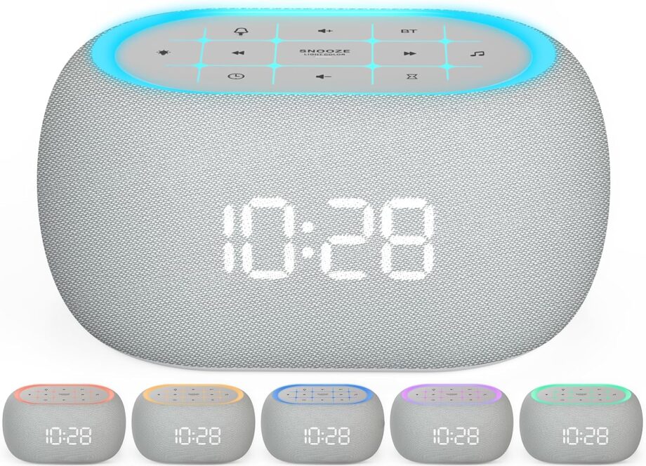 White Noise Sound Machine Alarm Clock with Bluetooth Speaker, 21 Relaxing Sounds, 7 Night Lights,0-100% Dimmer/Sleep Timer/30- Volume Control,Sound Machine for Kids Adults Sleeping,Bedroom