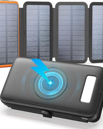 Solar Charger Power Bank, 27000mAh Wireless Portable Charger with 4 Solar Panels, 22.5W Fast Charging Battery Pack USB-C in/Output PD+3.0 Portable Power Bank for All Cell Phones