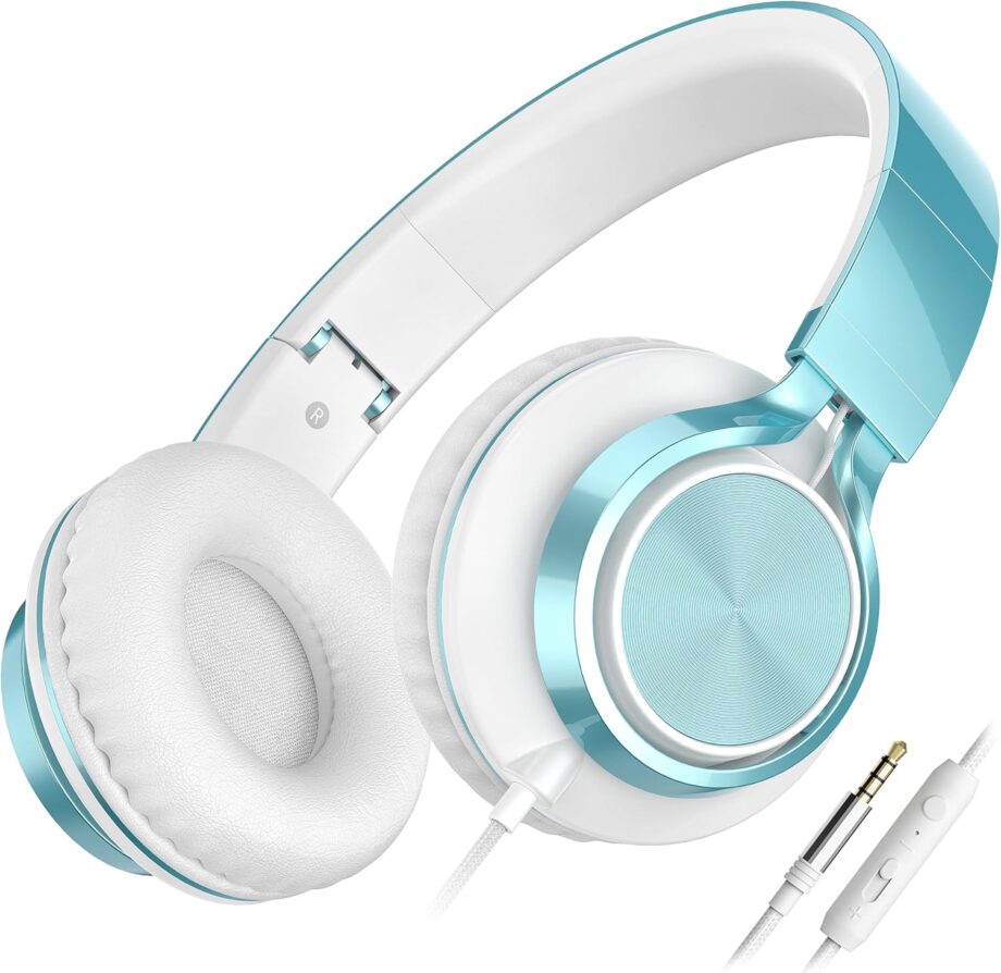 C8 Headphones Wired, On-Ear Headphones with Microphone and Volume Control, Corded 3.5mm Headset for Boys Girl School Smartphones Chromebook Laptop Computer Tablets Airplane Travel (Lime Green)