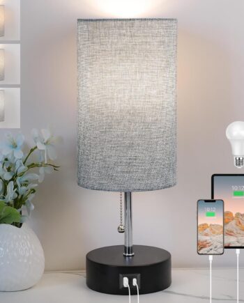 3-Color Temperature Bedside Lamp Nightstand Lamp with  A Port and C Port, Table Lamp for Bedroom with  Bb Small Lamps for Living Room (Gray)