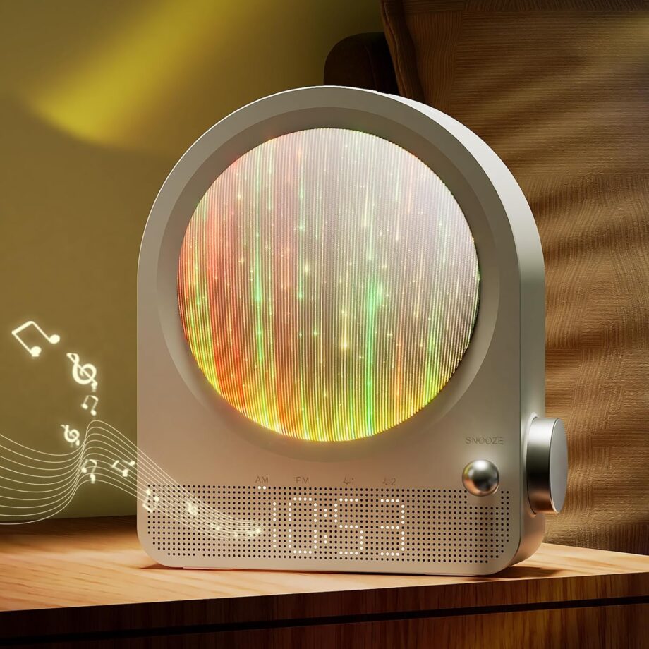 Alarm Clock Sunrise Wake Up Light, Night Lamp Clocks for Bedrooms with Meteors Lights, 10 Light Effects, 10 White Noise Sound with 30/60/90 Timer, Dual Alarm Clock for Heavy Sleepers
