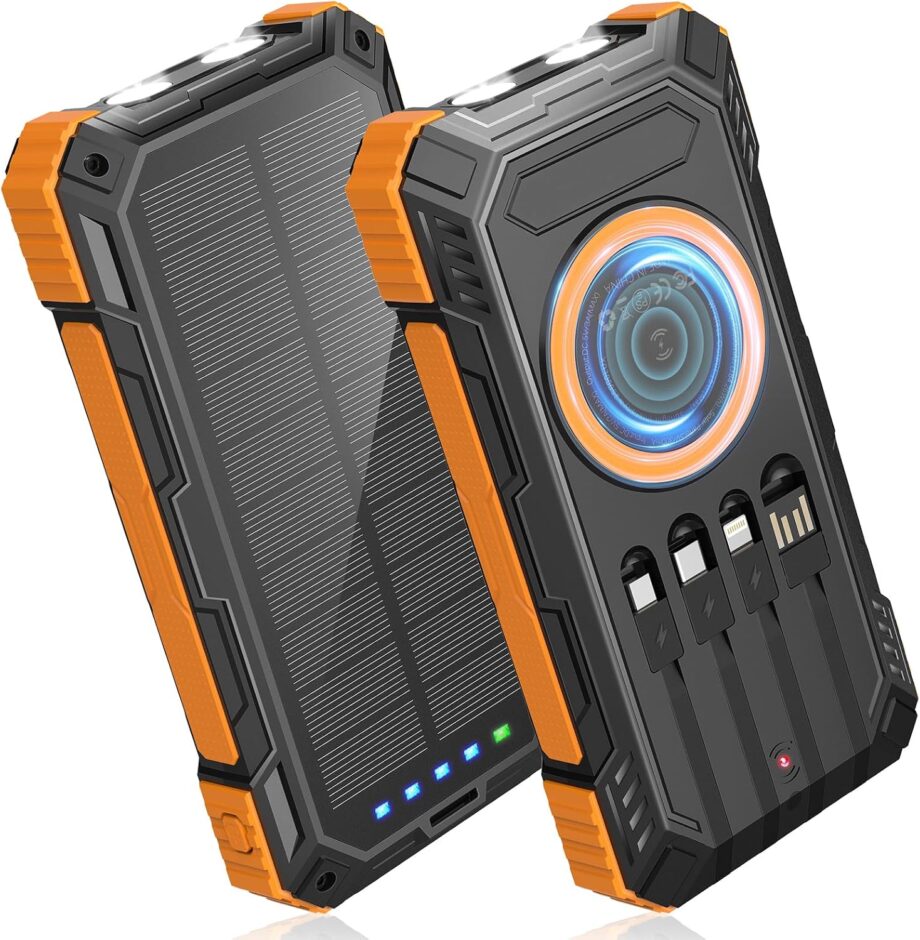 Power Bank Solar Charger,49800mAh Wireless Portable Charger with 4 Built-in Cables,22.5W Fast Charging Battery Pack USB-C in/Output PD+3.0 Portable Power Bank for All Cell Phones
