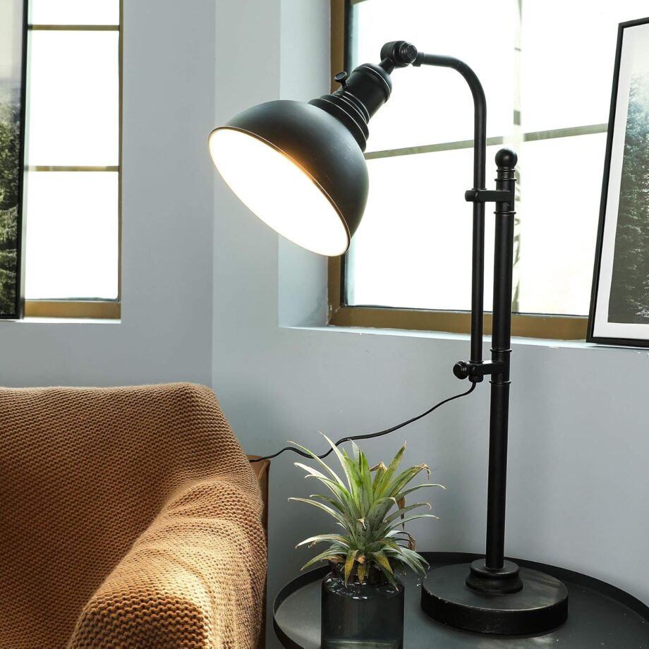 Rustic Desk Lamp Black Adjustable, Industrial Style Metal Task Lamp 25"-29", Vintage Work Lamp, Farmhouse Reading Lamp in Aged Bronze Finish,  Certificate