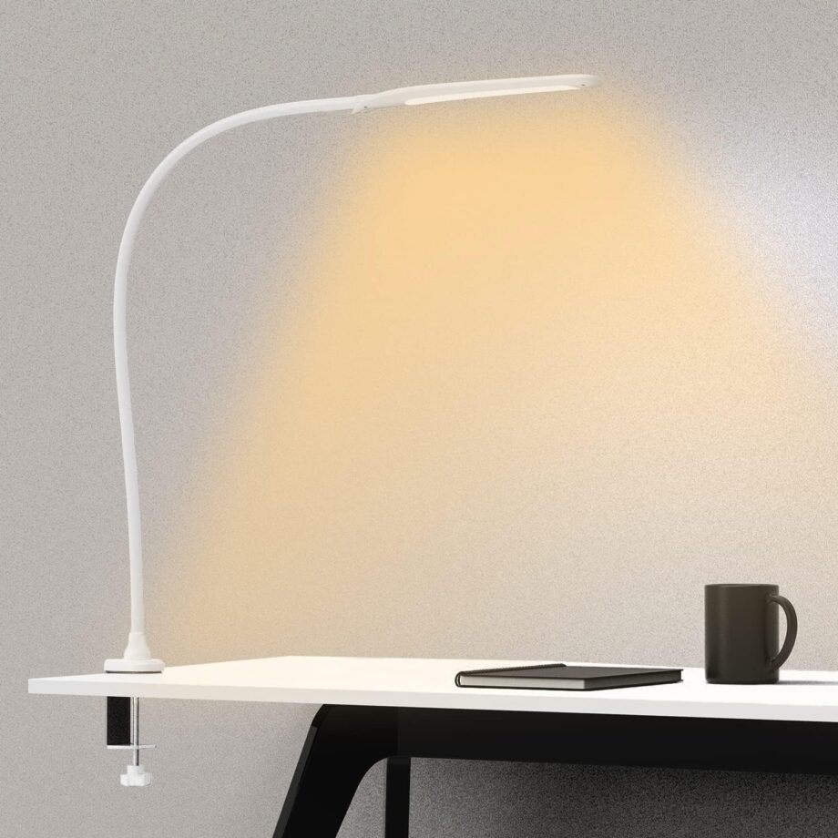 LED Desk Lamp with Clamp, Architect Lamp for Home Office with Touch Control, 9W Clip on Desk Lamp Swing Arm Desk Light, 3 Color Modes and Stepless Dimming Flexible Gooseneck Clamp Lamp