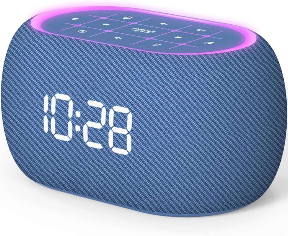 White Noise Sound Machine Alarm Clock with Bluetooth Speaker, Hi-Fi Stereo Sound, 21 Sounds, 7 Night Lights, 0-100% Dimmer, Sleep Timer, Soothing Device for Adults Kids Sleeping, Bedroom, Blue