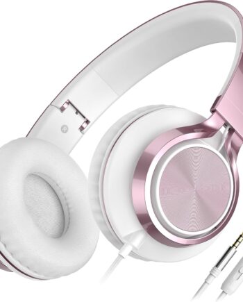 C8 Girls Headphones, On-Ear Headphones Wired with Microphone and Volume Control Foldable Corded Stereo 3.5mm Headset for Girls School Chromebook Laptop Computer PC Tablets Travel (Rose Gold)