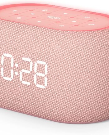 White Noise Sound Machine Alarm Clock with Bluetooth Speaker, Hi-Fi Stereo Sound, 21 Soothing Sounds/7 Night Lights, 0-100% Dimmer/Sleep Timer, Soother for Teens Kids Girls, Bedroom, Pink