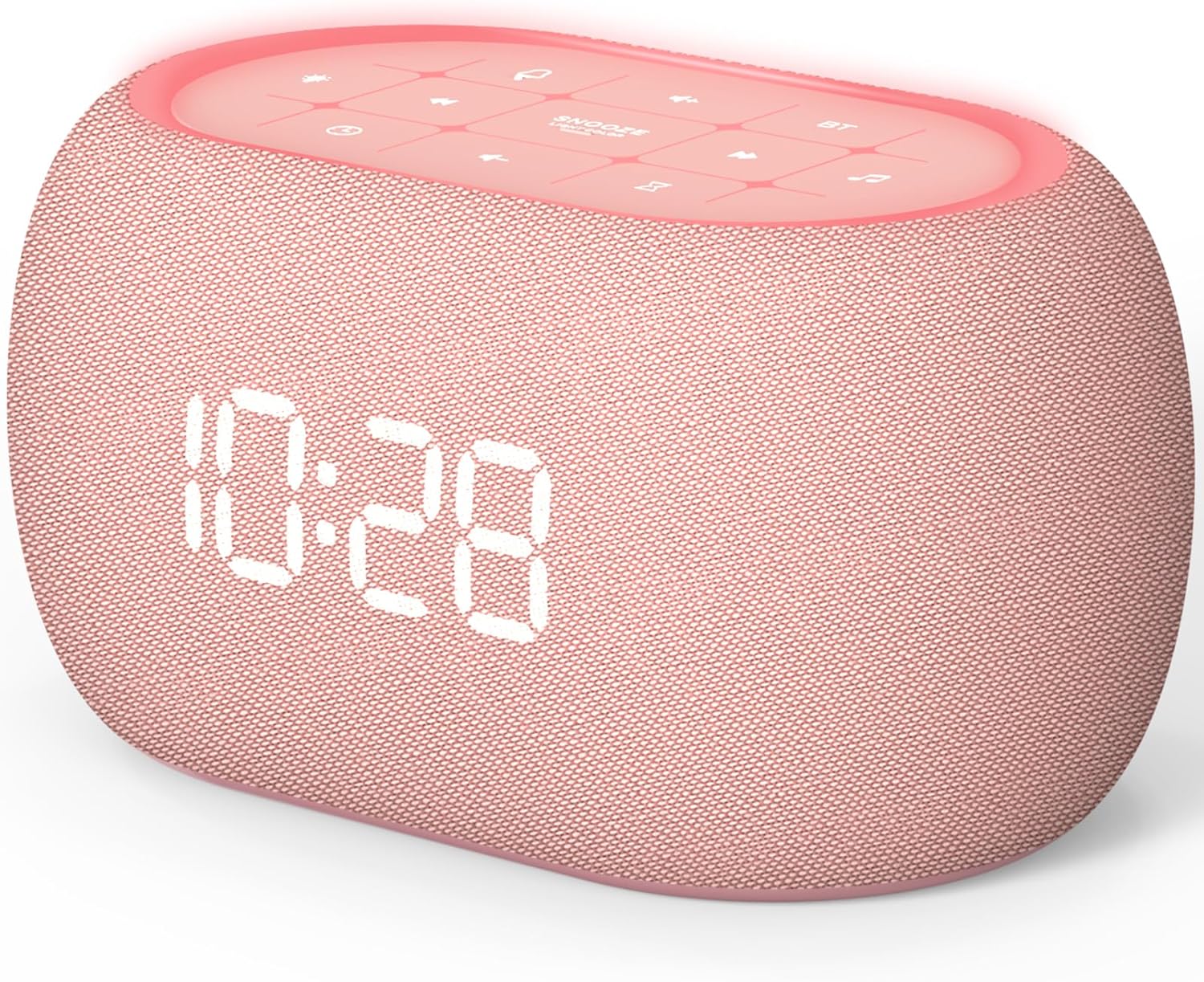 White Noise Sound Machine Alarm Clock with Bluetooth Speaker, Hi-Fi Stereo Sound, 21 Soothing Sounds/7 Night Lights, 0-100% Dimmer/Sleep Timer, Soother for Teens Kids Girls, Bedroom, Pink