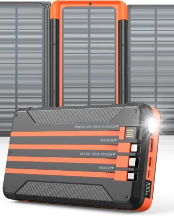 Power Bank Solar Charger 46800mAh Built in 4 Cables 3 Foldable Solar Panels, PD20W Fast Charging Portable Charger, LED Display Powerbank USB C in/Output, External Battery Pack with SOS Camping Light