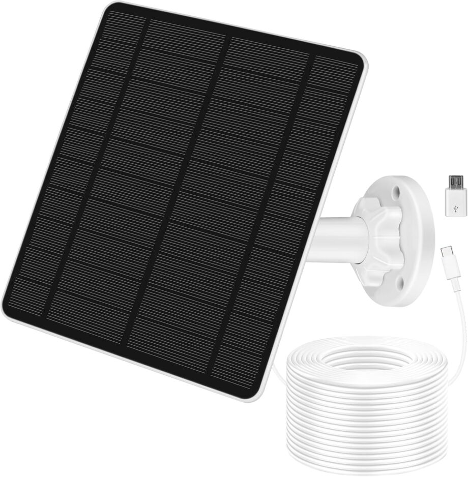 Solar Panel for Security Camera, USB Solar Panel for  USB and Outdoor Rechargeable Battery Camera, 5W Solar Panels with 13ft Cable, Adjustable Wall Mount, IP66 Waterproof