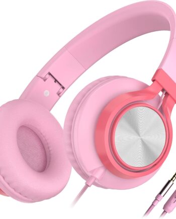 C8 Girls Headphones, On-Ear Headphones Wired with Microphone and Volume Control Foldable Corded Stereo 3.5mm Headset for Girls School Chromebook Laptop Computer PC Tablets Travel (Pink)