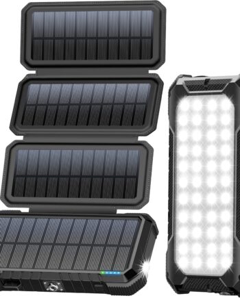 Solar Charger Power Bank, PD 18W Fast Charging 20000mAh Battery Pack with 4 Foldable Panels, Portable Solar Powered USB C Charger with Camping Flashlight Compass Carabiner for Cell Phone