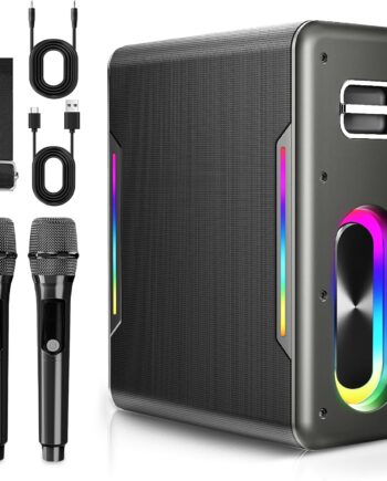 Karaoke Machine with 2 Wireless Microphones Portable Bluetooth Karaoke Machine for Adults Kids  Chip Karaoke Speaker with  Lights Supports  TF Card   in
