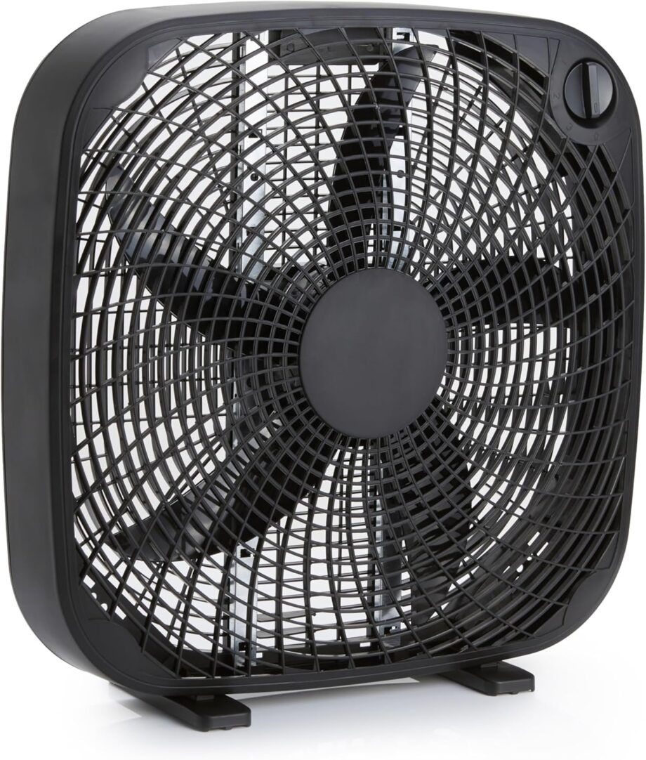 20-Inch Box Fan with Powerf Airflow, 3 Speeds, 5 Blades, Lightweight Design, 67 Watts, Black, 6.8 D x 20.86 W x 21.33 H in