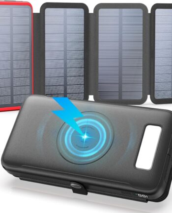 Power Bank-Solar Charger- 27000mAh Wireless Portable Charger with USB-C in/Output, PD+ 4.0 External Battery Pack with 4 Solar Panels, 22.5W Fast Charging Power Bank for All Cell Phones(Red)