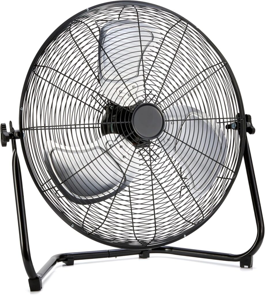20" High-Velocity Heavy-Duty Industrial Floor Fan, 3 Speeds, Metal Construction and Aluminum Blades, Ideal for Industrial & Commercial Spaces, 125W, Black, 9.45"D x 23.43"W x 23.82"H