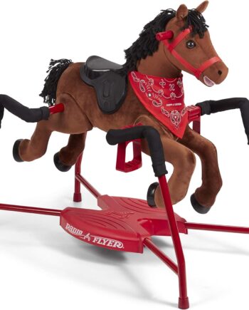 Brown plush interactive riding horse