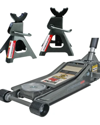 Pittsburg 3 Ton Low Profile Floor Jack and Jack Stands Set Combo with Rapid Pump Quick Lift
