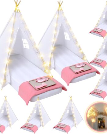 Windyun 8-Pack Kids Teepee Tent Set, Sleepover Party, White