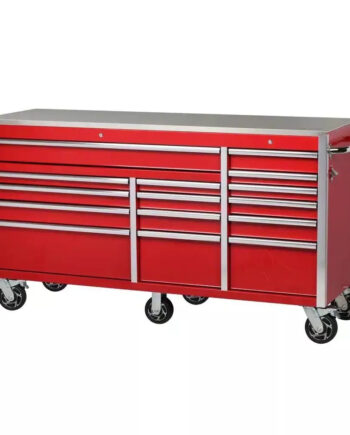 Heavy-Duty 72 in. W x 24 in. D 15-Drawer Tool Chest Mobile Workbench with Stainless Steel Top and Dual Locks in Red
