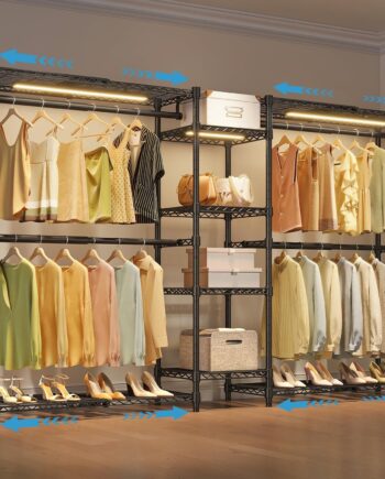 VIPEK X3 Expandable Heavy Duty Clothes Rack Adjustable from 5'2" to 8' with Adjustable Shelves and Hanger Rods, Large Freestanding Clothing Racks Reach-in & Walk-in Closet, Max Load 1210LBS, Black