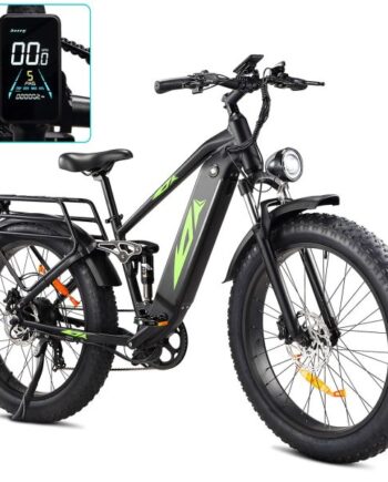 Electric Bike for Adults 1000W, 48V 17.5AH Battery Adult Electric Bicycles, 26 Fat Tire Full Suspension Ebike, 28MPH Mountain Beach E Bike, 7 Speed, 60Miles Range, UL Certified