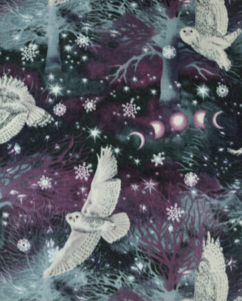 Blue Winter Solstice Owls in the Forest Anti Pill Fleece Fabric